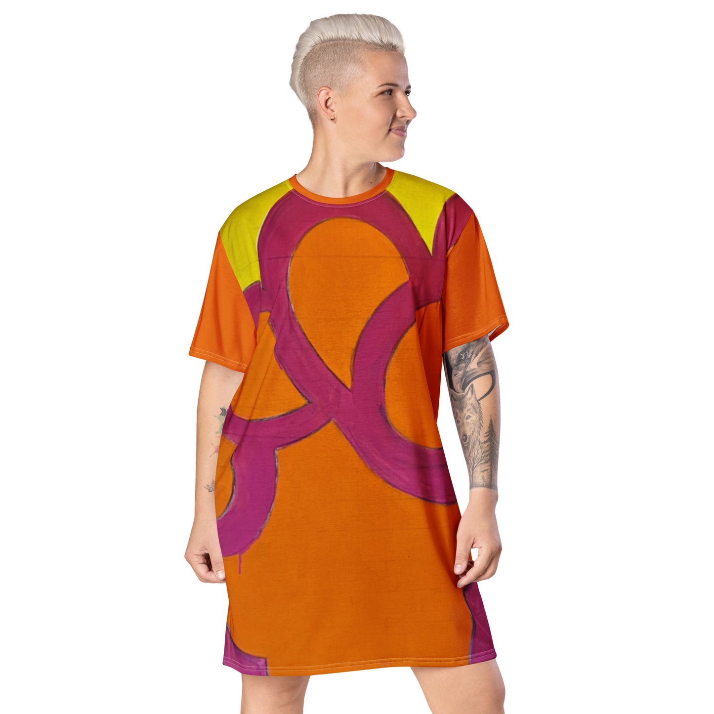 Hand Sign (mixed): Orange T-shirt dress