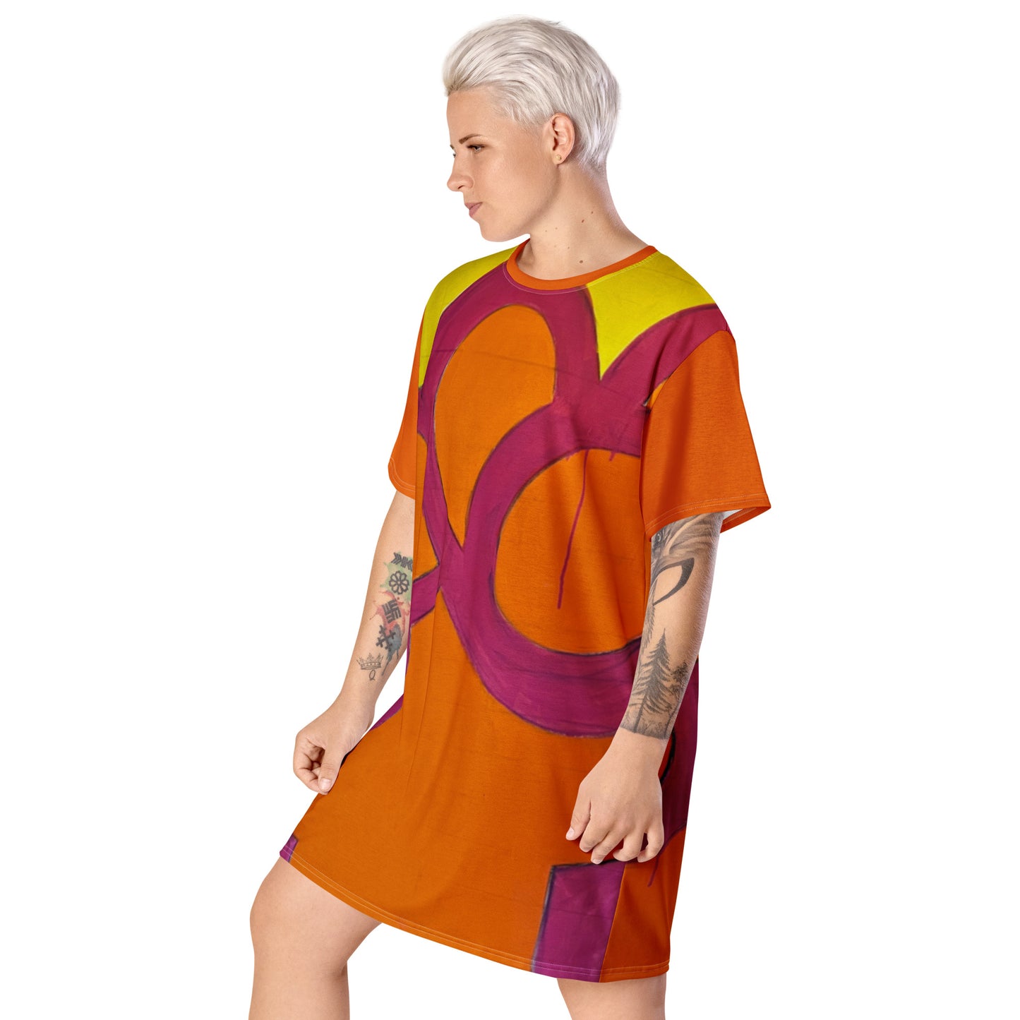 Hand Sign (mixed): Orange T-shirt dress