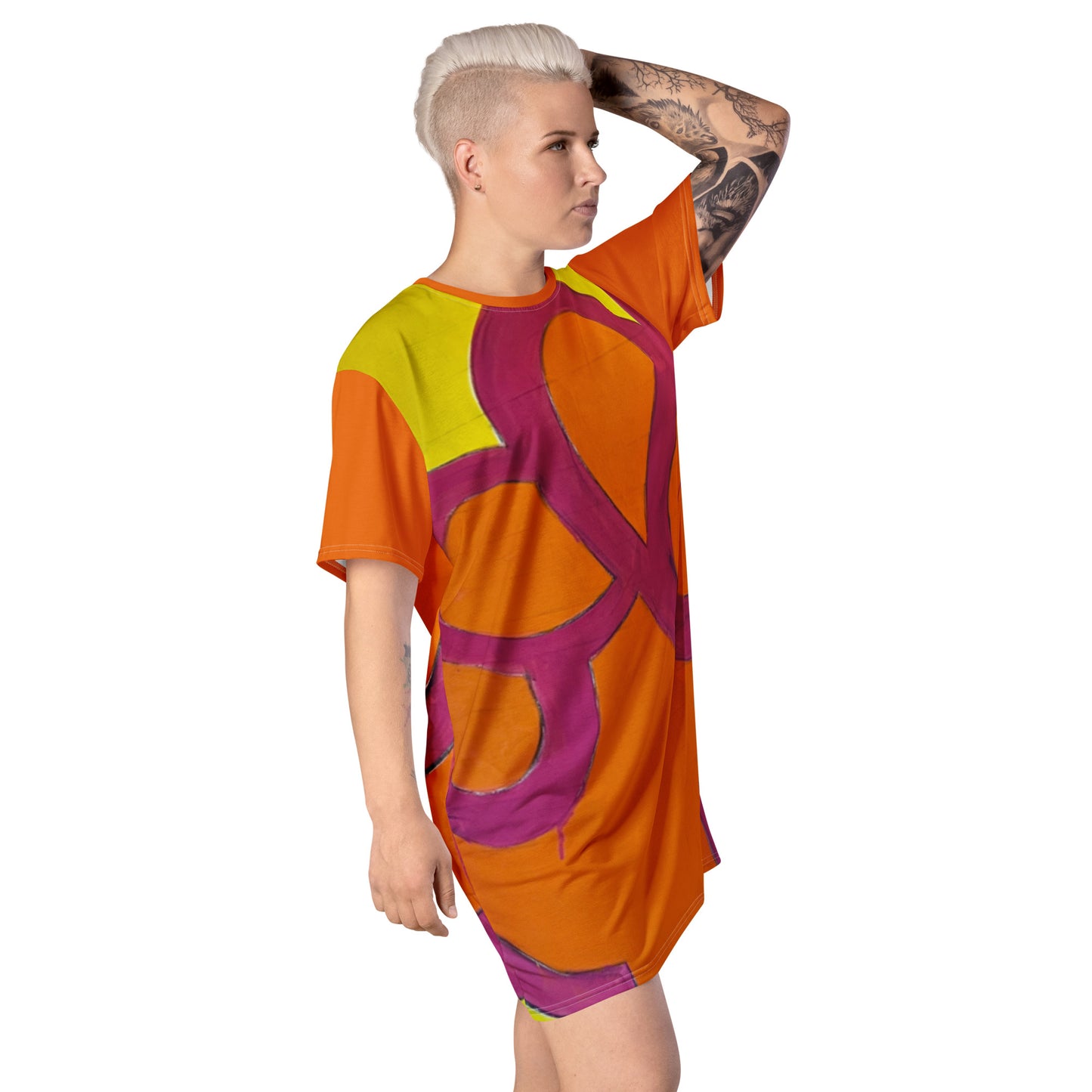 Hand Sign (mixed): Orange T-shirt dress